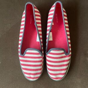 Women Red an white striped slip ons - size 9